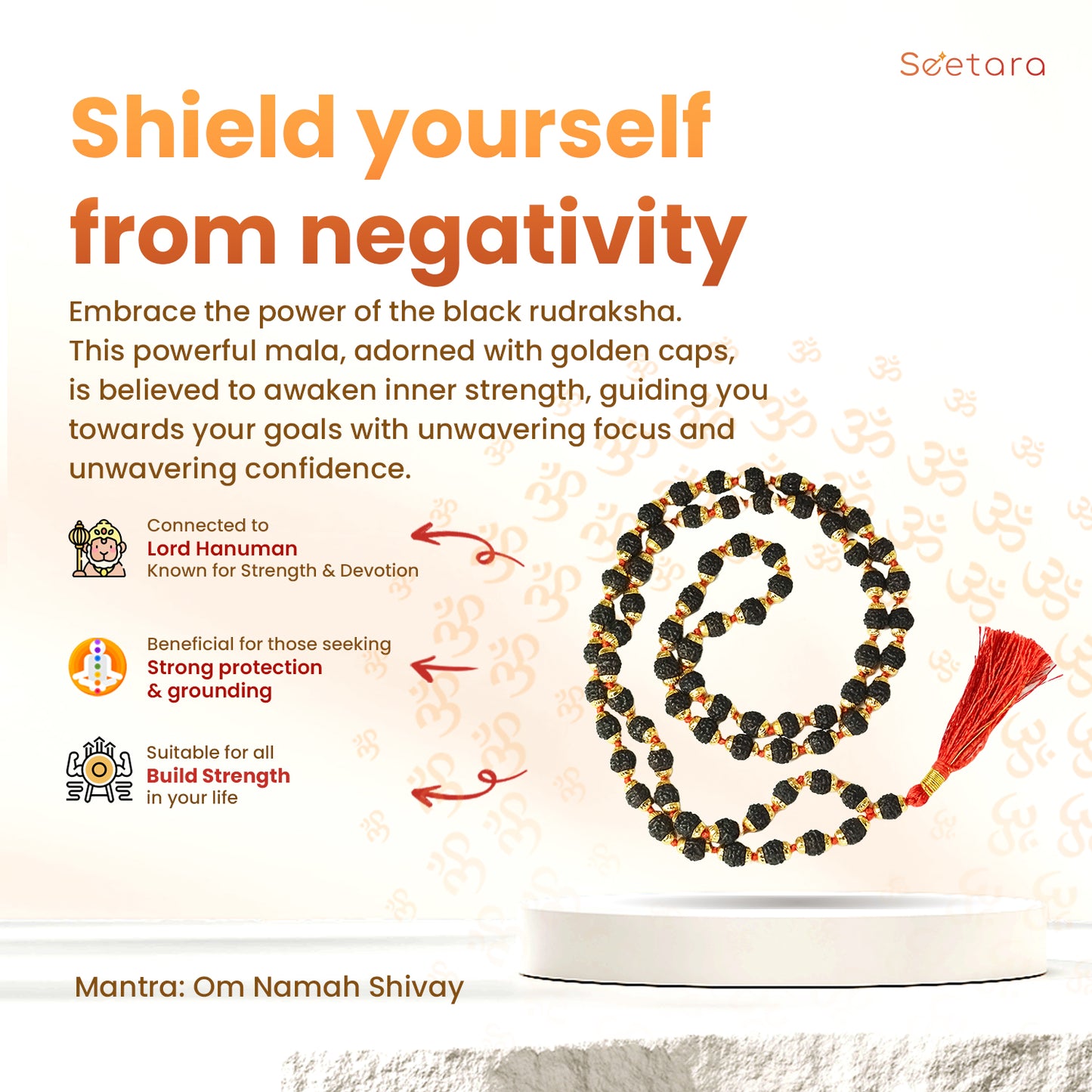 Rudraksha Mala with Gold Capping (Black Colour) (Indonesian)