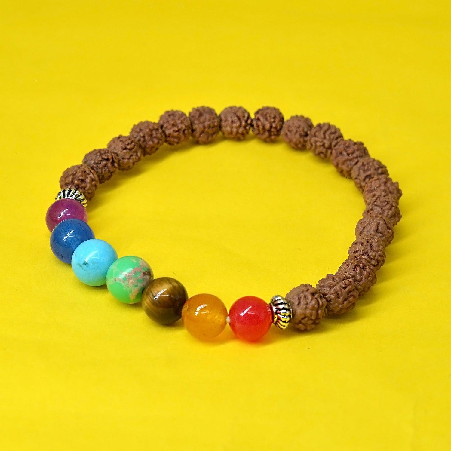 5 Mukhi Rudraksha & 7 Chakra Energy Healing Bracelet - Seetara