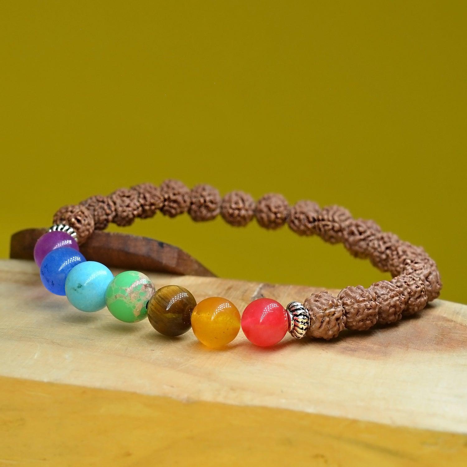 5 Mukhi Rudraksha & 7 Chakra Energy Healing Bracelet - Seetara