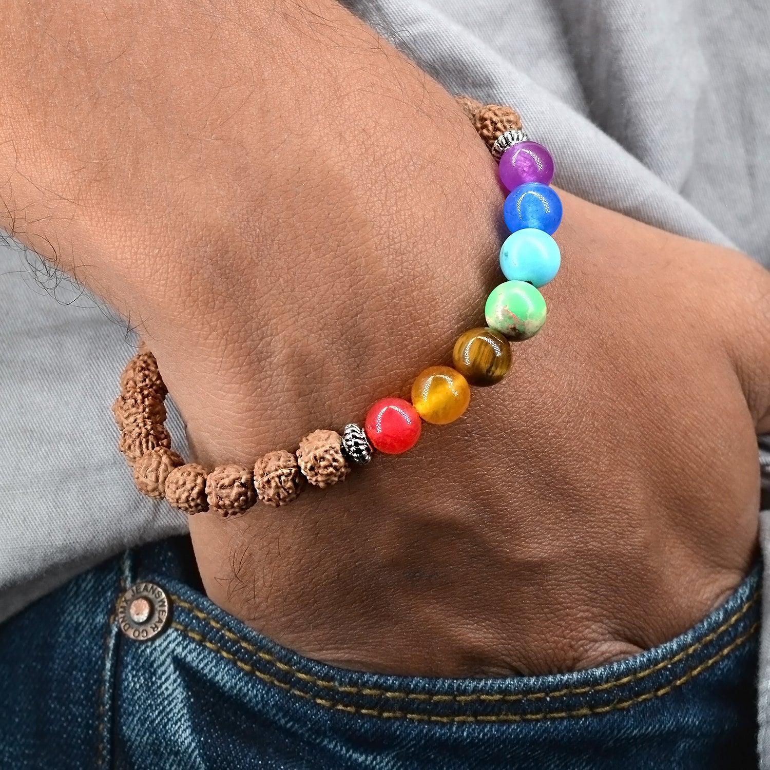 5 Mukhi Rudraksha & 7 Chakra Energy Healing Bracelet - Seetara