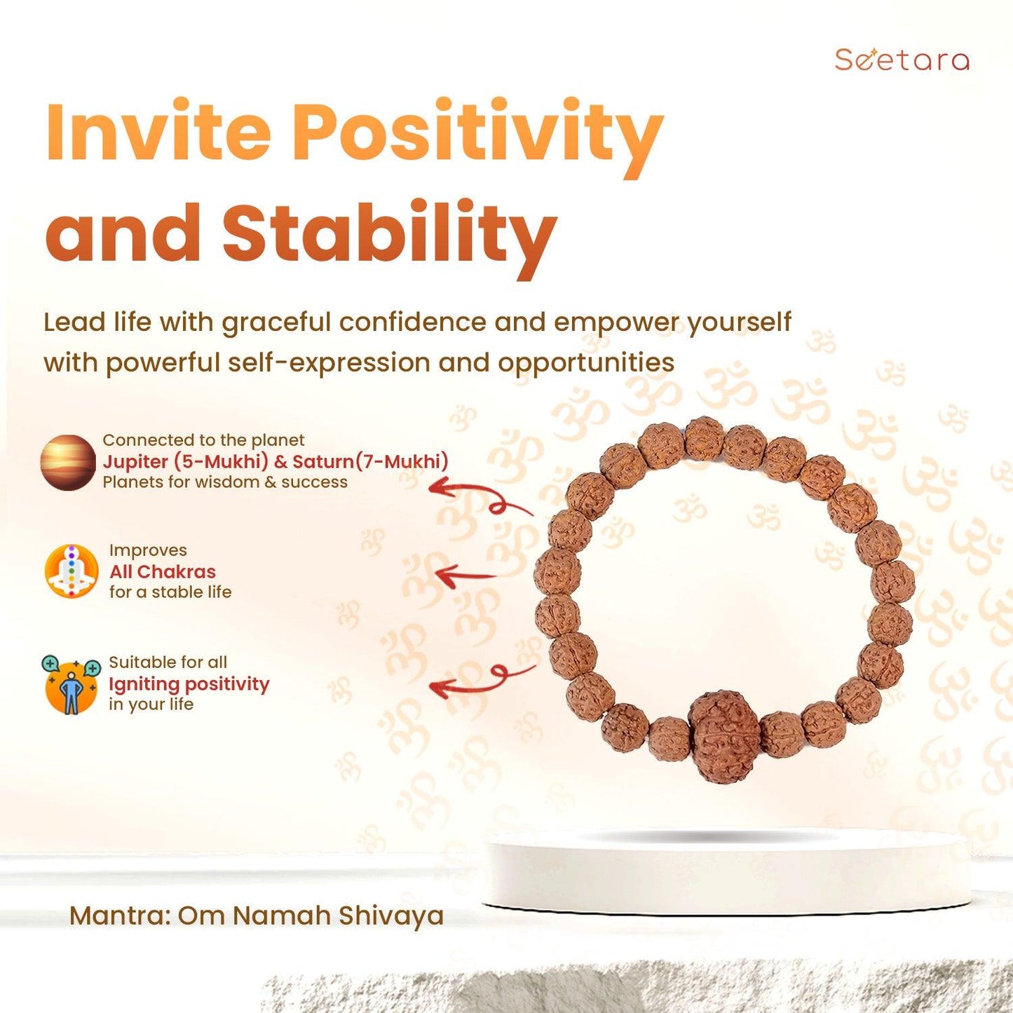 5 Mukhi Rudraksha Energy Bracelet with Single 7 Mukhi Bead - Seetara