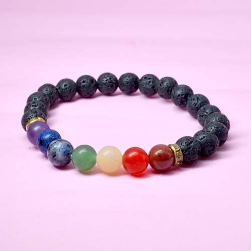 7 Chakra & Lava Stone Healing Bracelet | For Balancing & Grounding - Seetara