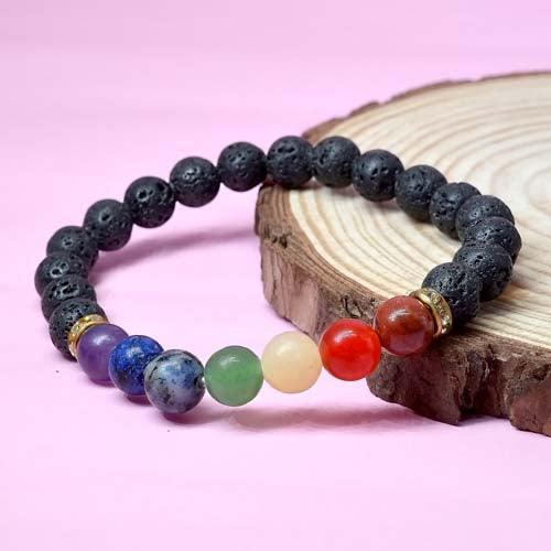 7 Chakra & Lava Stone Healing Bracelet | For Balancing & Grounding - Seetara