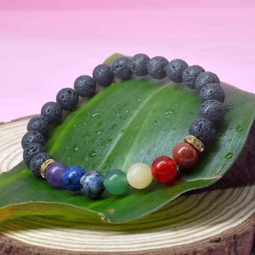 7 Chakra & Lava Stone Healing Bracelet | For Balancing & Grounding - Seetara