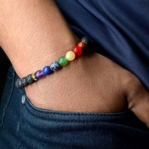 7 Chakra & Lava Stone Healing Bracelet | For Balancing & Grounding - Seetara