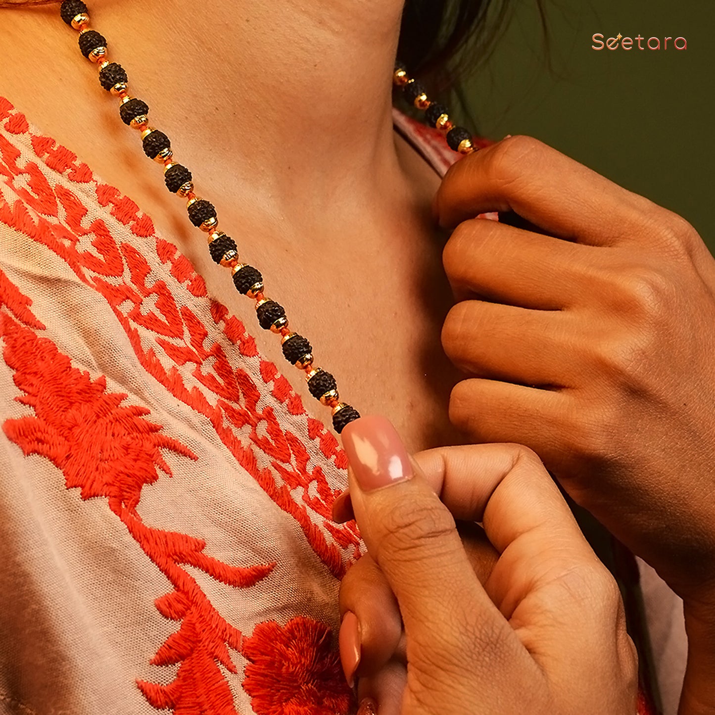 Rudraksha Mala with Gold Capping (Black Colour) (Indonesian)