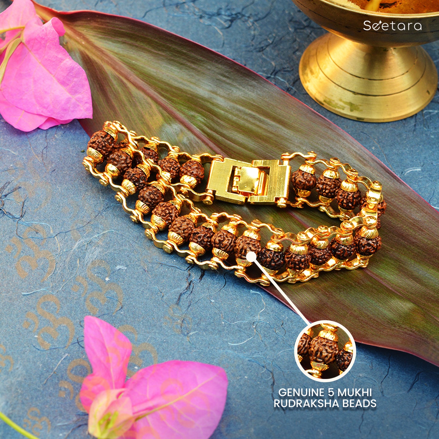 Premium Gold Plated 5 Mukhi Rudraksha Bracelet (Indonesian)