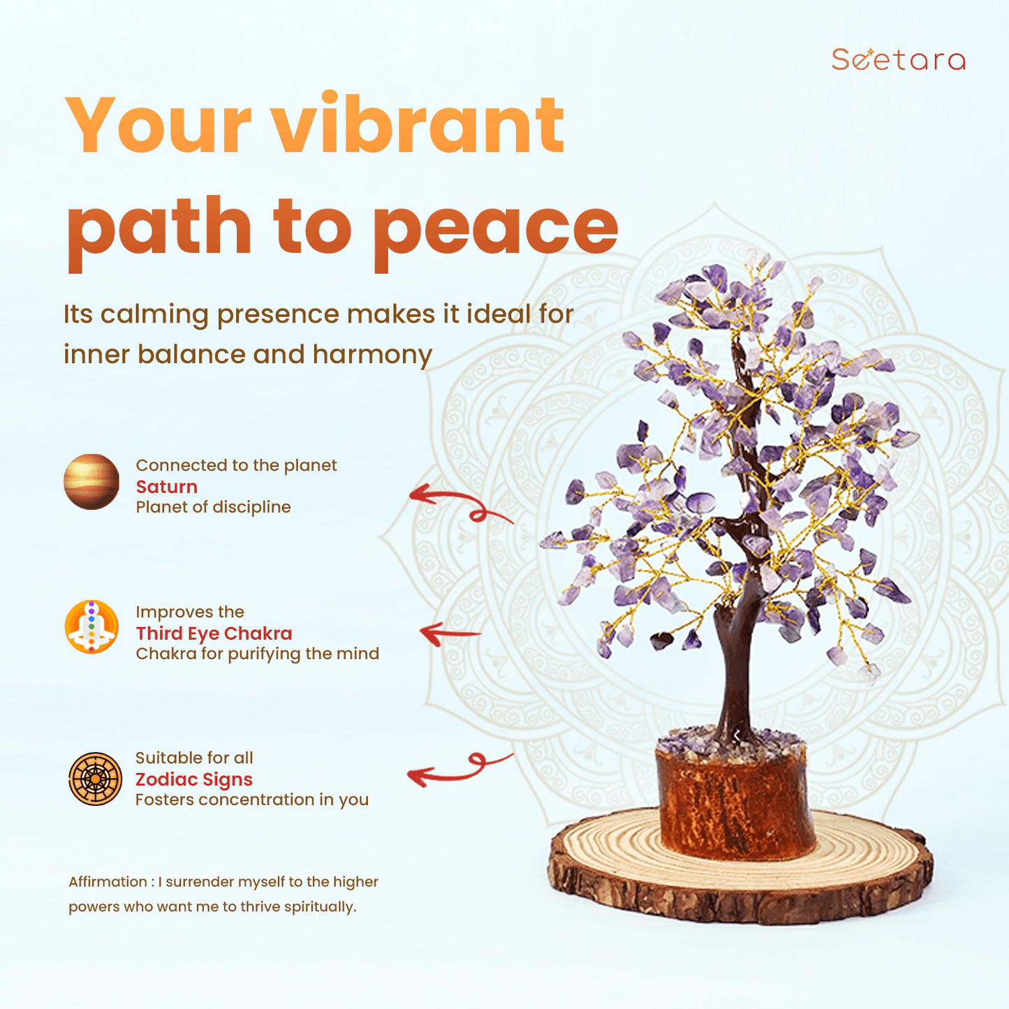 Amethyst Feng Shui Healing Crystal Tree | 300 Beads | For Protection & Concentration - Seetara