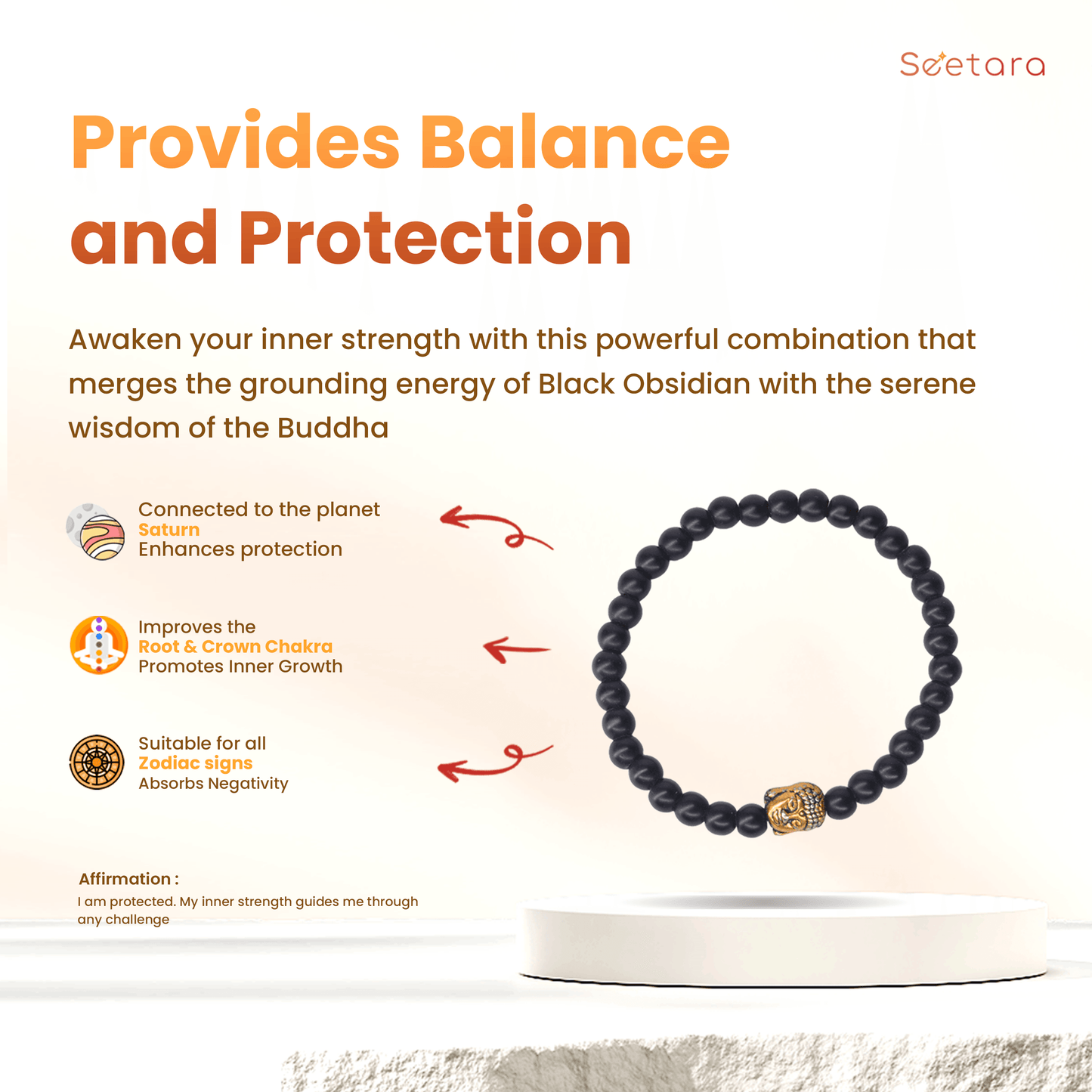 Black Obsidian Healing Bracelet with Buddha Charm | For Purifying & Protection - Seetara