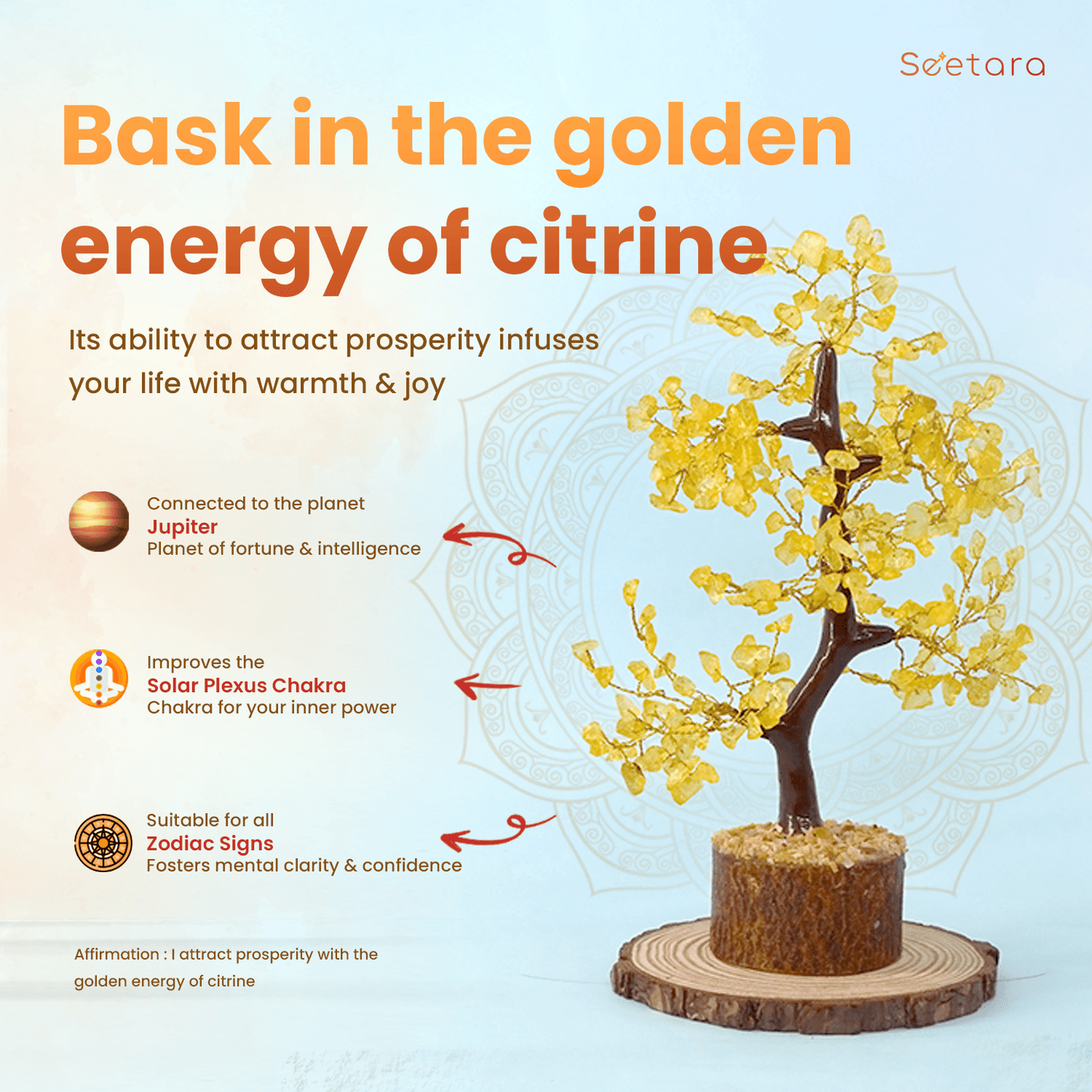 Citrine Crystal Feng Shui Healing Tree | 200 Beads | For Wealth - Seetara