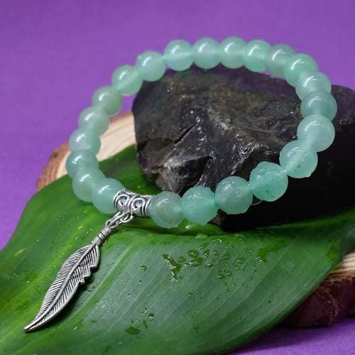 Green Aventurine Healing Crystal Bracelet with Feather Charm | For Abundance, Prosperity, and Happiness - Seetara