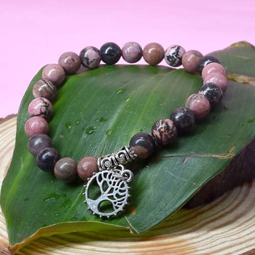 Rhodonite Healing Crystal Bracelet with Tree of Life Charm | For Emotional Balancing - Seetara