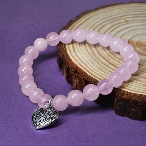 Rose Quartz Healing Bracelet with Metal Heart Charm | For Unconditional Love & Acceptance - Seetara
