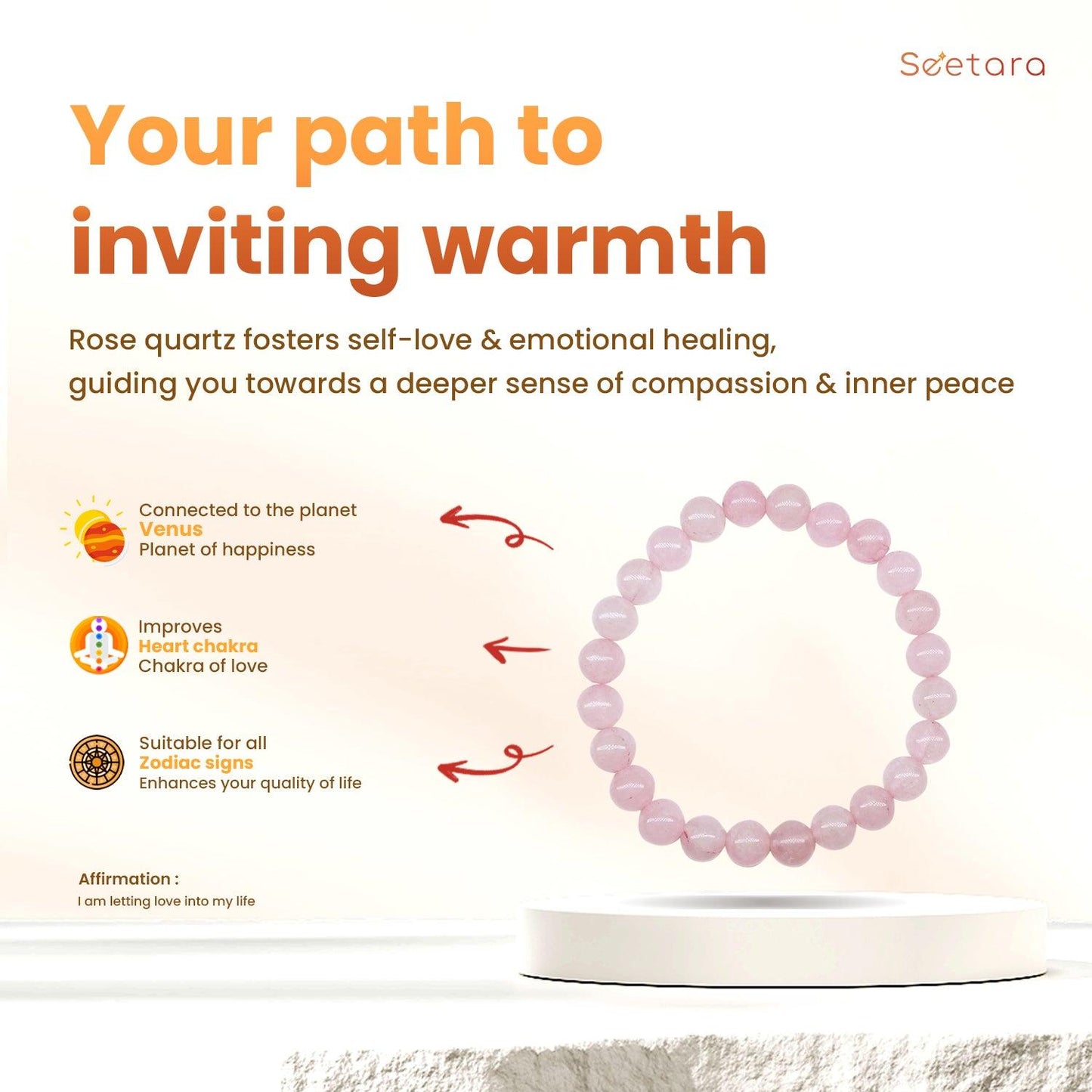 Rose Quartz Healing Crystal Bracelet | For Unconditional Love & Acceptance - Seetara