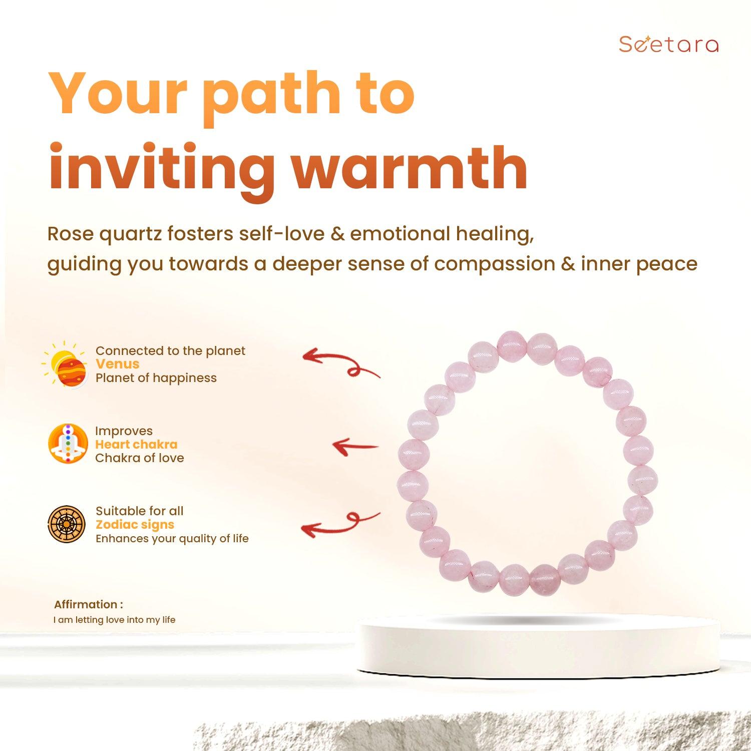 Rose Quartz Healing Crystal Bracelet | For Unconditional Love & Acceptance - Seetara