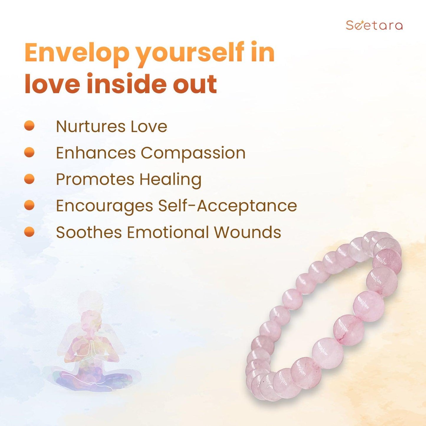 Rose Quartz Healing Crystal Bracelet | For Unconditional Love & Acceptance - Seetara