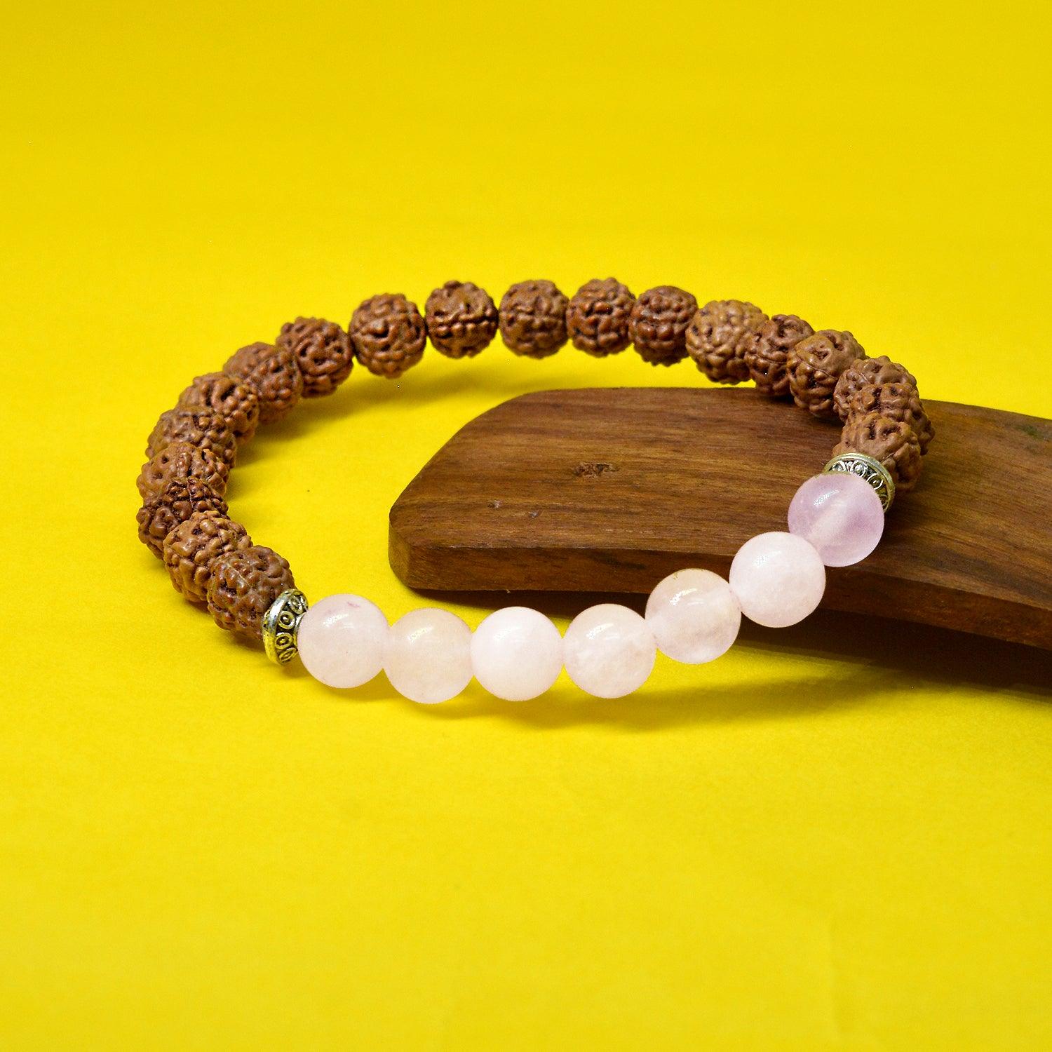 Rudraksha & Rose Quartz Energy Healing Bracelet - Seetara