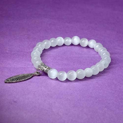 Selenite Healing Crystal Bracelet with Feather Charm - Seetara