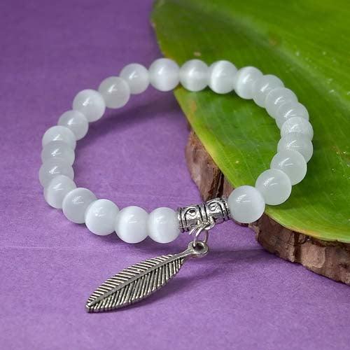 Selenite Healing Crystal Bracelet with Feather Charm - Seetara