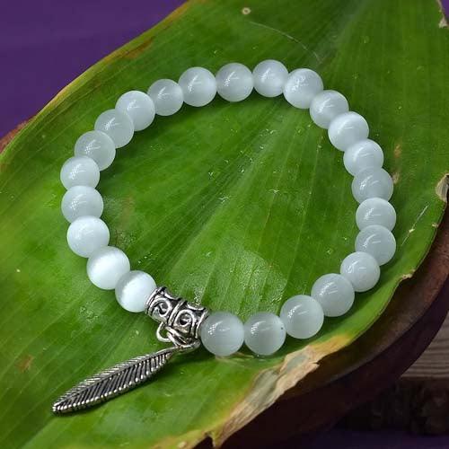 Selenite Healing Crystal Bracelet with Feather Charm - Seetara