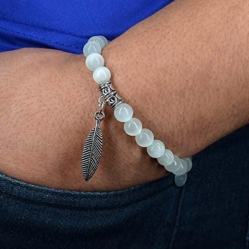 Selenite Healing Crystal Bracelet with Feather Charm - Seetara
