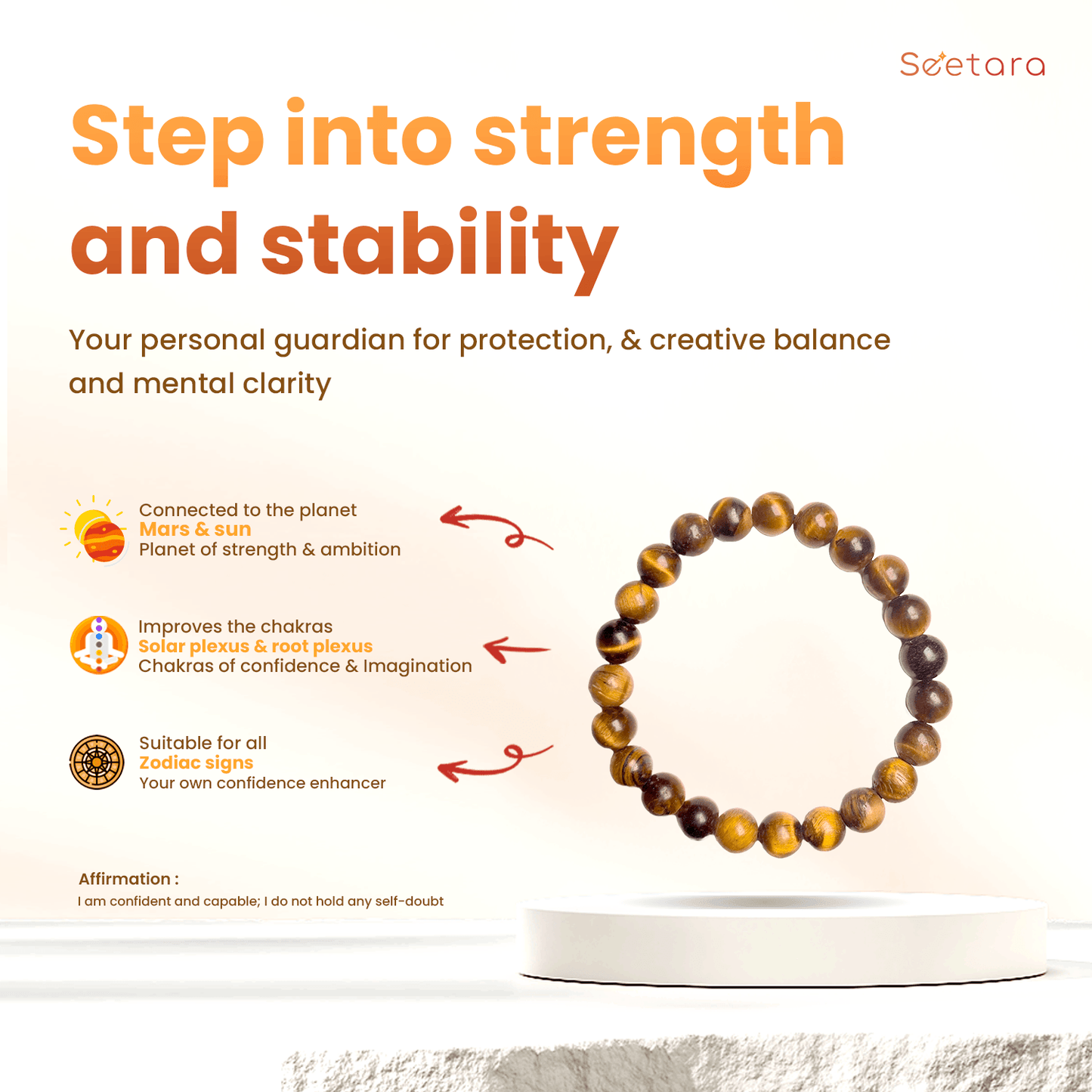 Tiger Eye Healing Crystal Bracelet | For Courage & Willpower | 8-MM Beads - Seetara