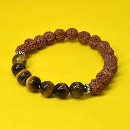 5 Mukhi Rudraksha & Tiger Eye Energy Healing Bracelet - Seetara