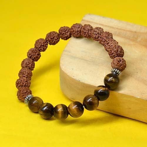 5 Mukhi Rudraksha & Tiger Eye Energy Healing Bracelet - Seetara