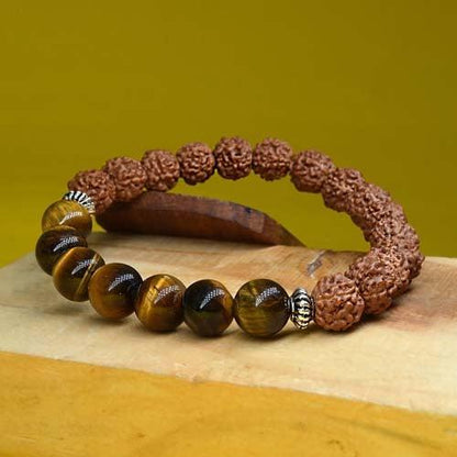 5 Mukhi Rudraksha & Tiger Eye Energy Healing Bracelet - Seetara