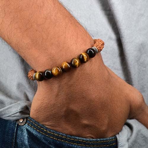 5 Mukhi Rudraksha & Tiger Eye Energy Healing Bracelet - Seetara