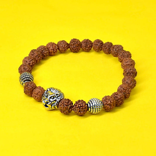 5 Mukhi Rudraksha Energy Healing Bracelet with Lion Charm - Seetara