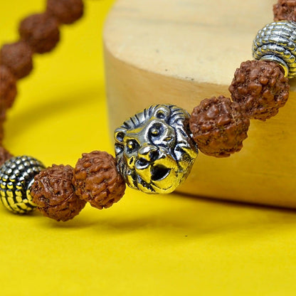 5 Mukhi Rudraksha Energy Healing Bracelet with Lion Charm - Seetara