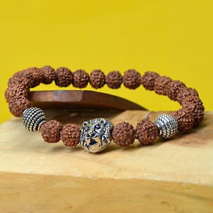 5 Mukhi Rudraksha Energy Healing Bracelet with Lion Charm - Seetara