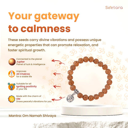 5 Mukhi Rudraksha Energy Healing Bracelet with Om Charm - Seetara