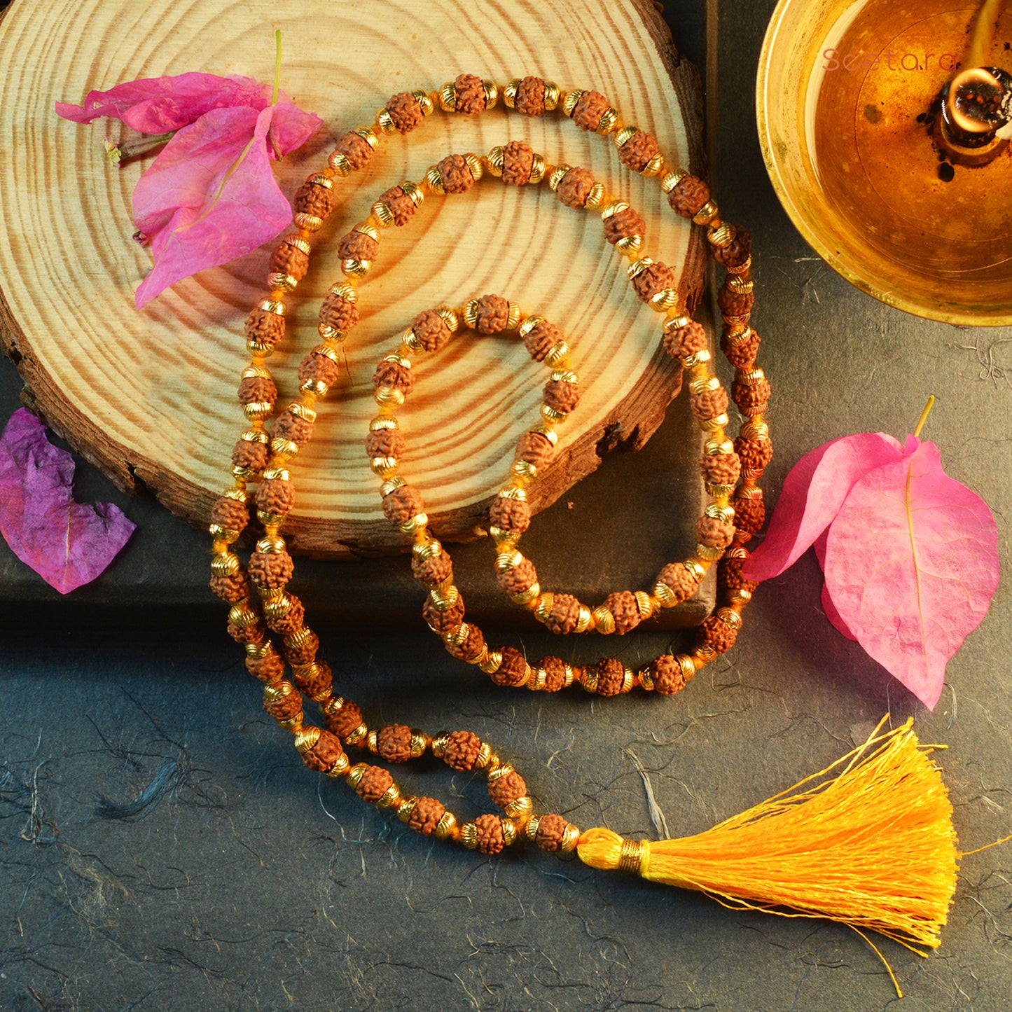 Rudraksha Mala with Gold Capping (Original Colour) (Indonesian)