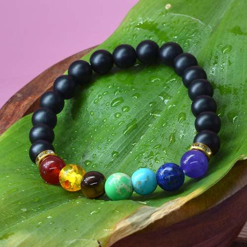 7 Chakra & Black Obsidian Healing Bracelet | For Purifying & Balancing - Seetara