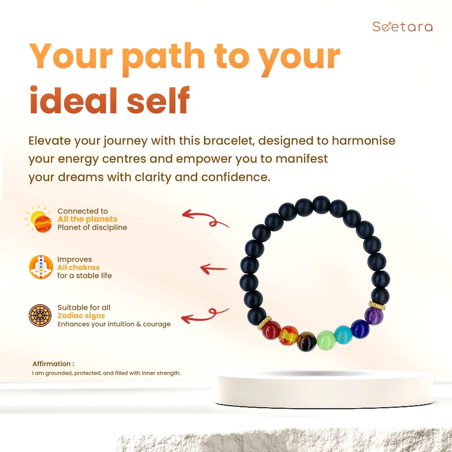 7 Chakra & Black Obsidian Healing Bracelet | For Purifying & Balancing - Seetara