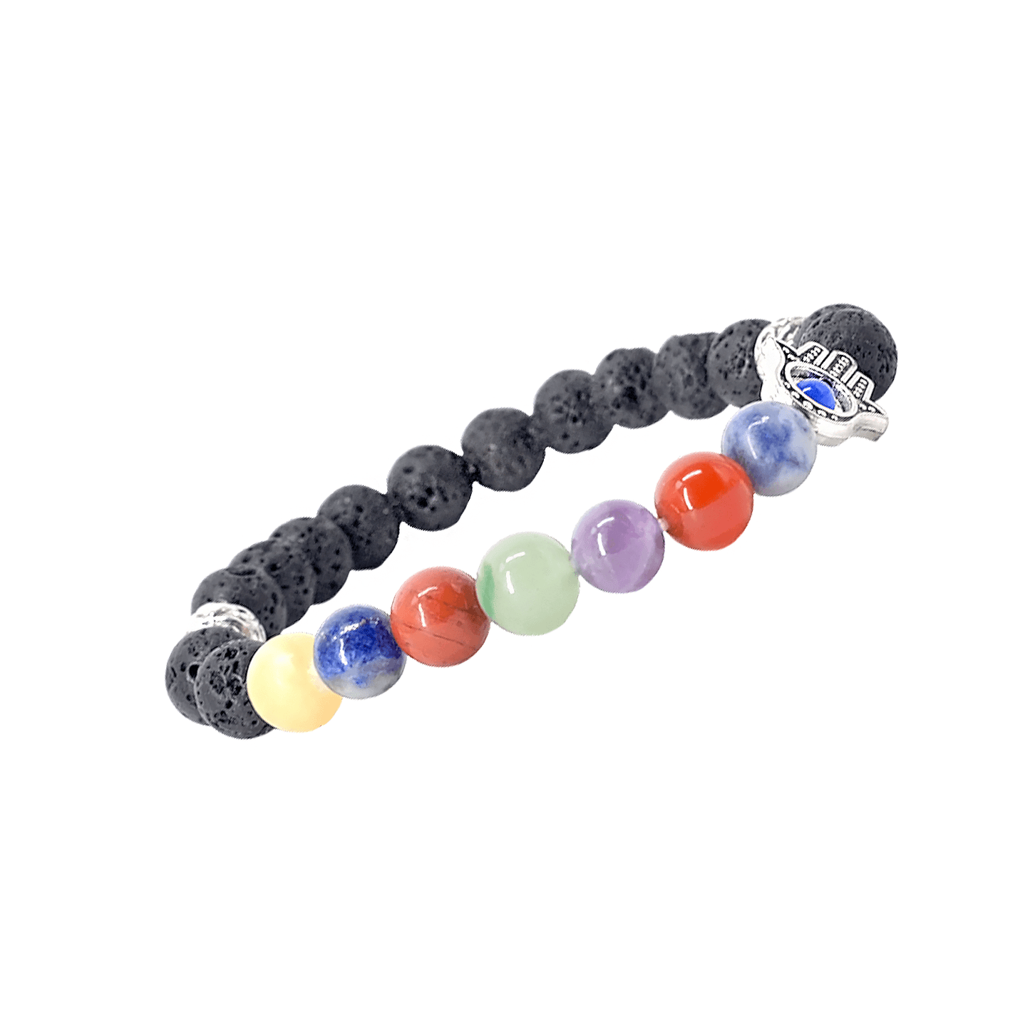 7 Chakra & Lava Stone Healing Bracelet with Hamsa Evil Eye | For Balancing & Protection - Seetara