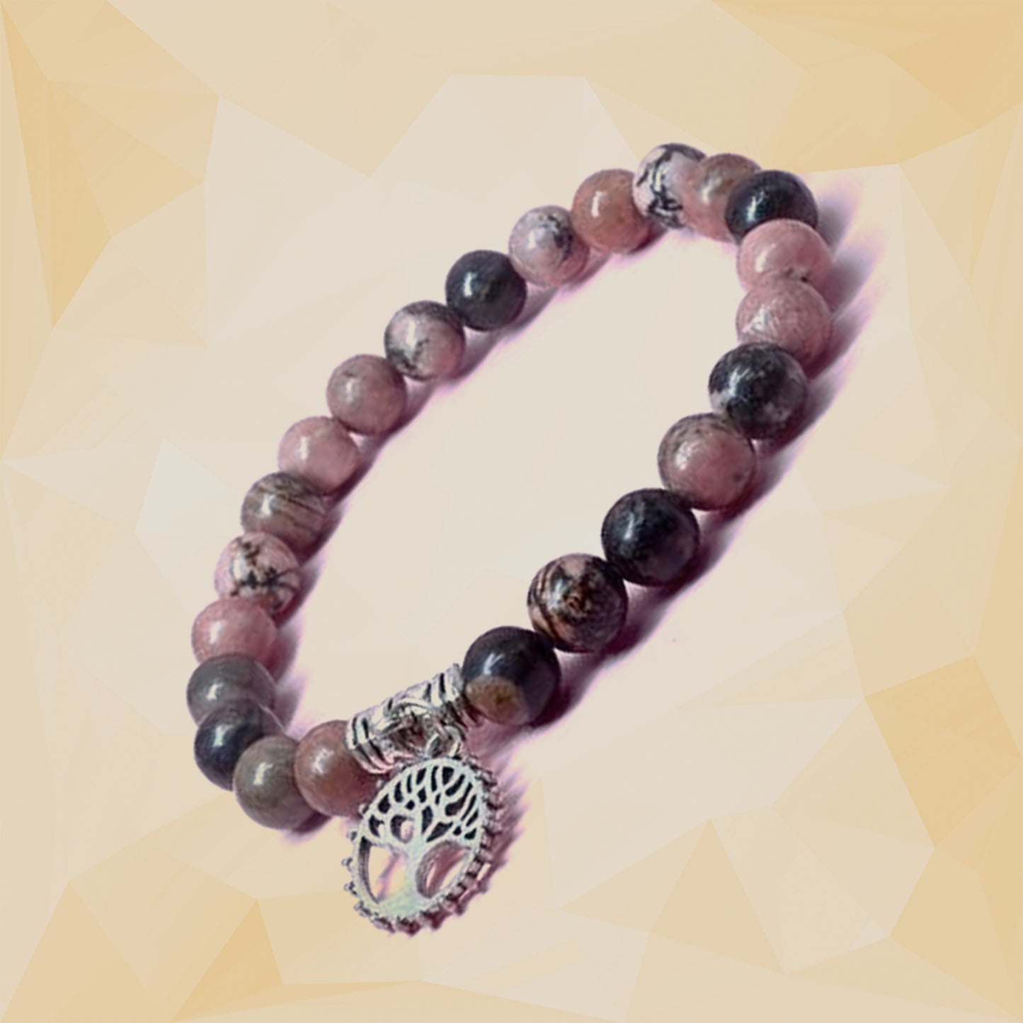 Rhodonite Healing Crystal Bracelet with Tree of Life Charm | For Emotional Balancing