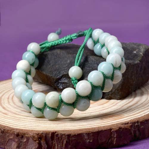Dark Green Glass Beads Bracelet with Charms By Hidayat