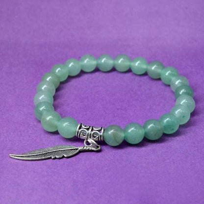 Green Aventurine Healing Crystal Bracelet with Feather Charm | For Abundance, Prosperity, and Happiness - Seetara