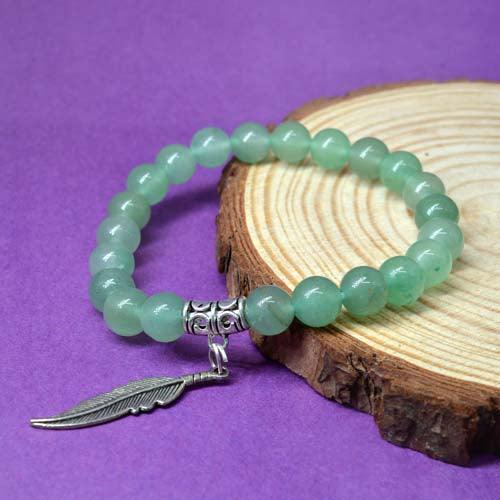 Green Aventurine Healing Crystal Bracelet with Feather Charm | For Abundance, Prosperity, and Happiness - Seetara