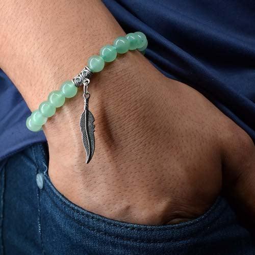 green aventurine healing crystal bracelet with feather charm or for abundance prosperity and happiness seetara 4