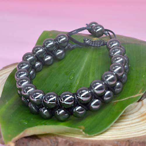 Grey Hematite Double Layered Healing Crystal Bracelet | For Grounding and Protection - Seetara