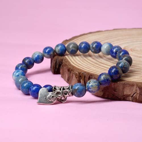 Lapis Lazuli Healing Crystal Bracelet with Heart Charm | For Concentration & Clarity - Seetara