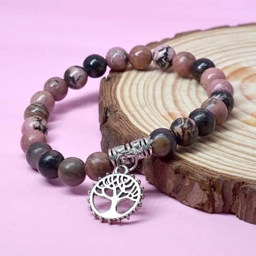 Rhodonite Healing Crystal Bracelet with Tree of Life Charm | For Emotional Balancing - Seetara