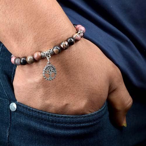 Rhodonite Healing Crystal Bracelet with Tree of Life Charm | For Emotional Balancing - Seetara