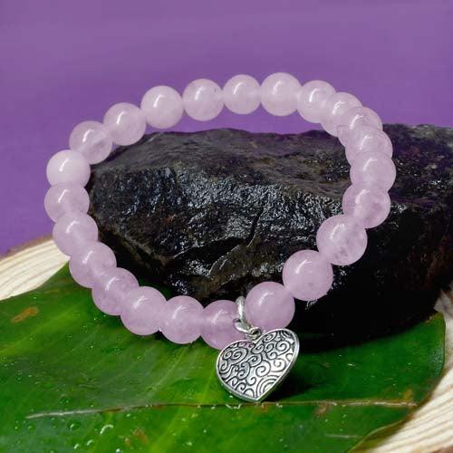 Rose Quartz Healing Bracelet with Metal Heart Charm | For Unconditional Love & Acceptance - Seetara