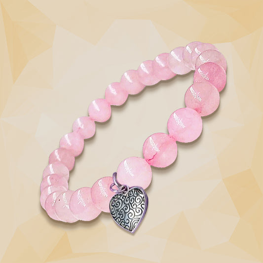 Rose Quartz Healing Bracelet with Metal Heart Charm | For Unconditional Love & Acceptance
