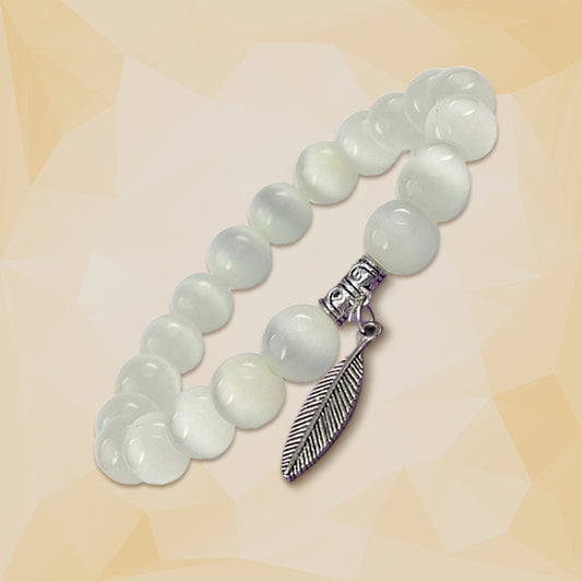 Selenite Healing Crystal Bracelet with Feather Charm